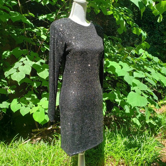 KAOS Mini Party Dress in Black Sequins Size 8 - Picture 8 of 11